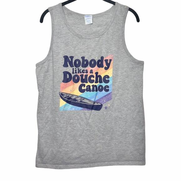 Men's "Nobody Likes A Douche Canoe" Graphic Print Tank Top Gray Multi Color | M - Picture 1 of 13